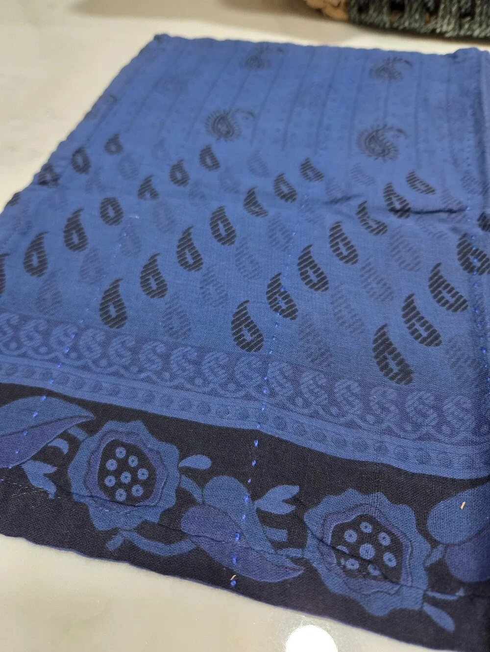 Handsewn Overdyed Artisan Napkin Set- Blue Patterned, 4 Count
